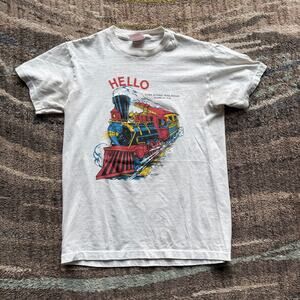 Vintage 1980's Hello Goodbye Cass Scenic Railroad W. VA. Train White Shirt Sz S